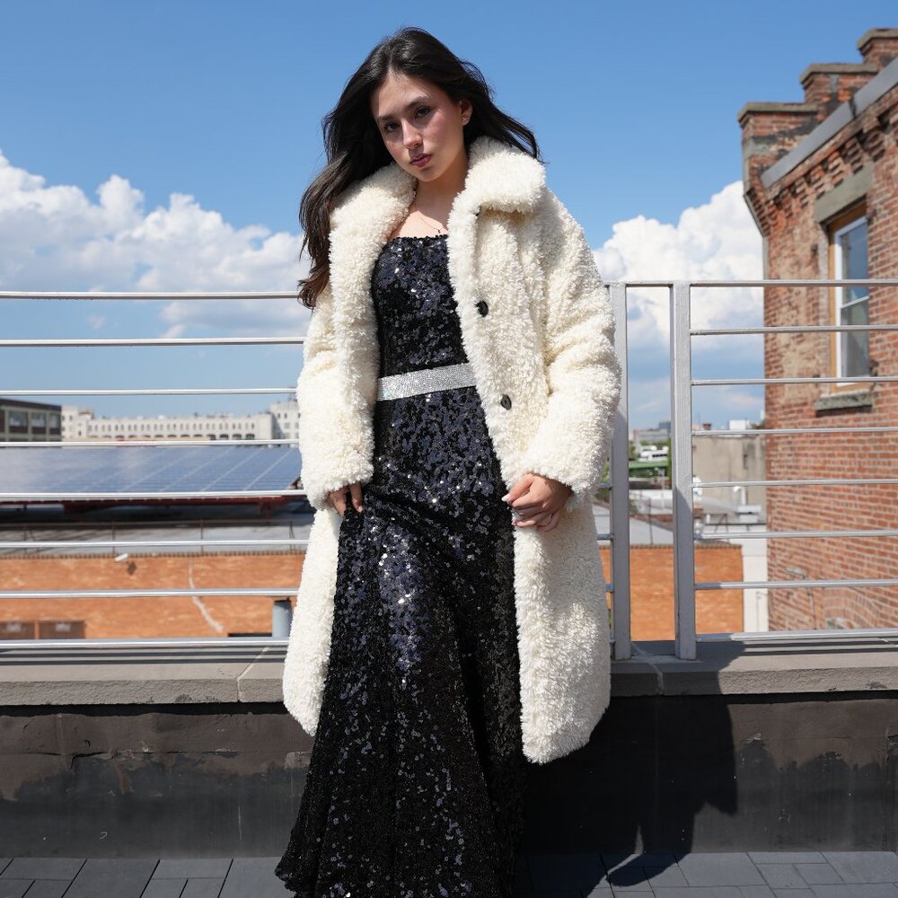 Zara Faux Shearling Teddy Coat - Cream White (Size M)